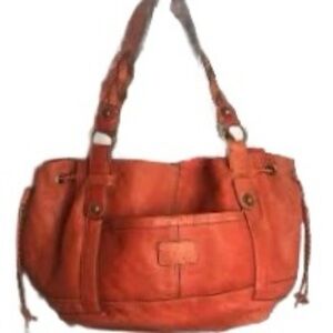 FOSSIL Vintage Y2K Orange Leather Hobo Shoulder Bag with Antique Brass Details